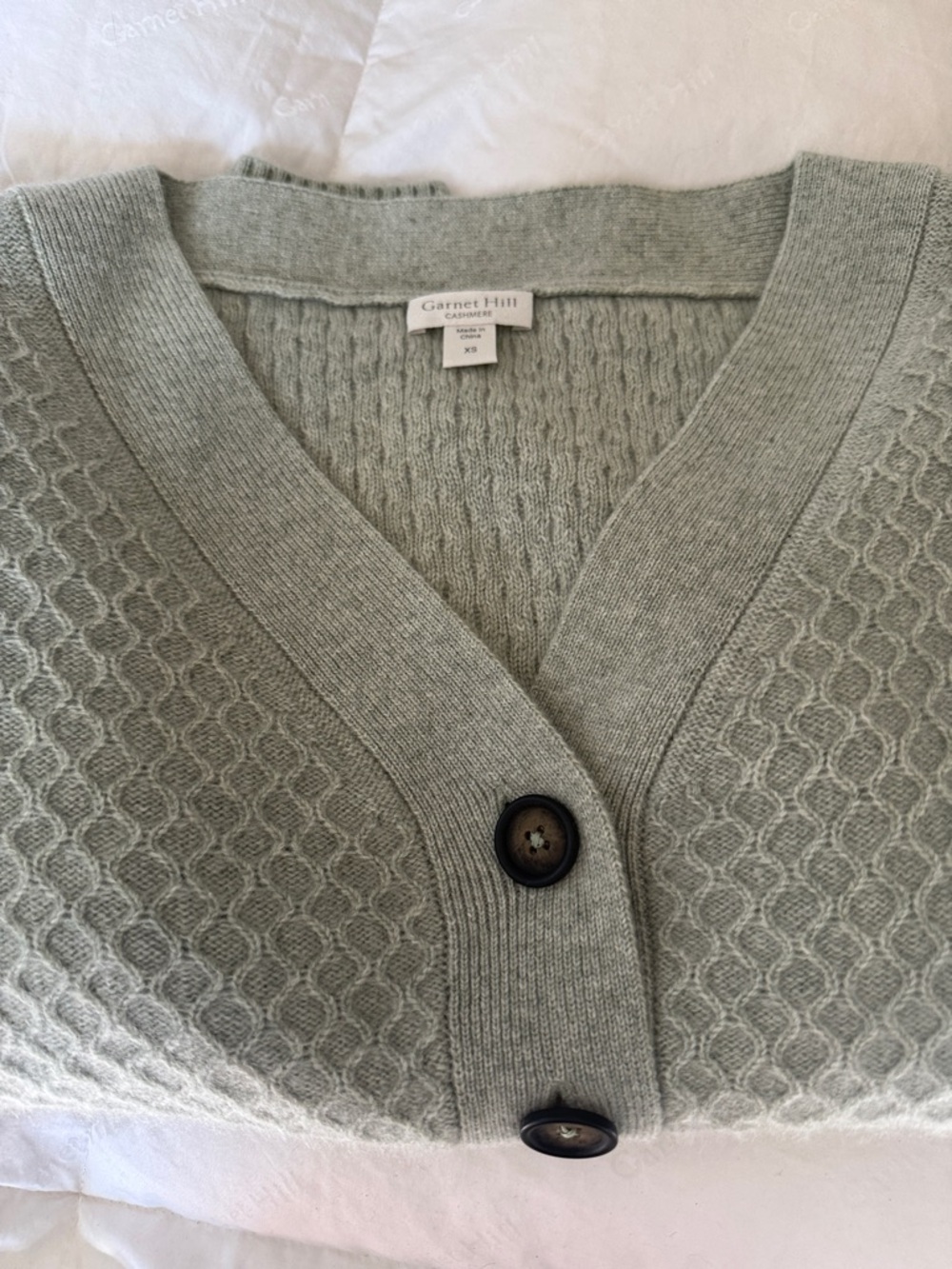Garnet Hill Sage Green cashmere Textured Button-Front Cardigan - Picture 5 of 5